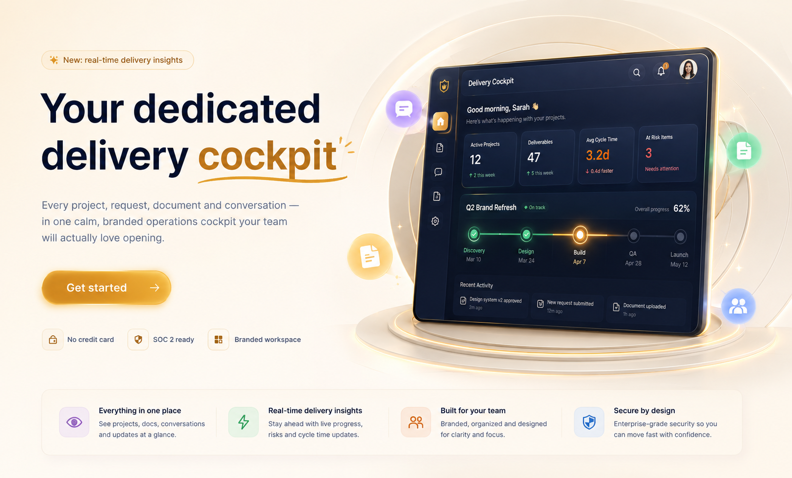 Your dedicated delivery cockpit — premium client operations portal